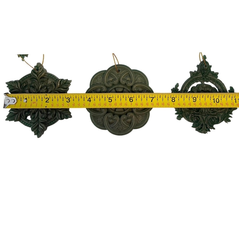 10pc Handmade Green Mica Baroque Architectural Salvage Style Christmas Ornaments - Picture 3 of 16
